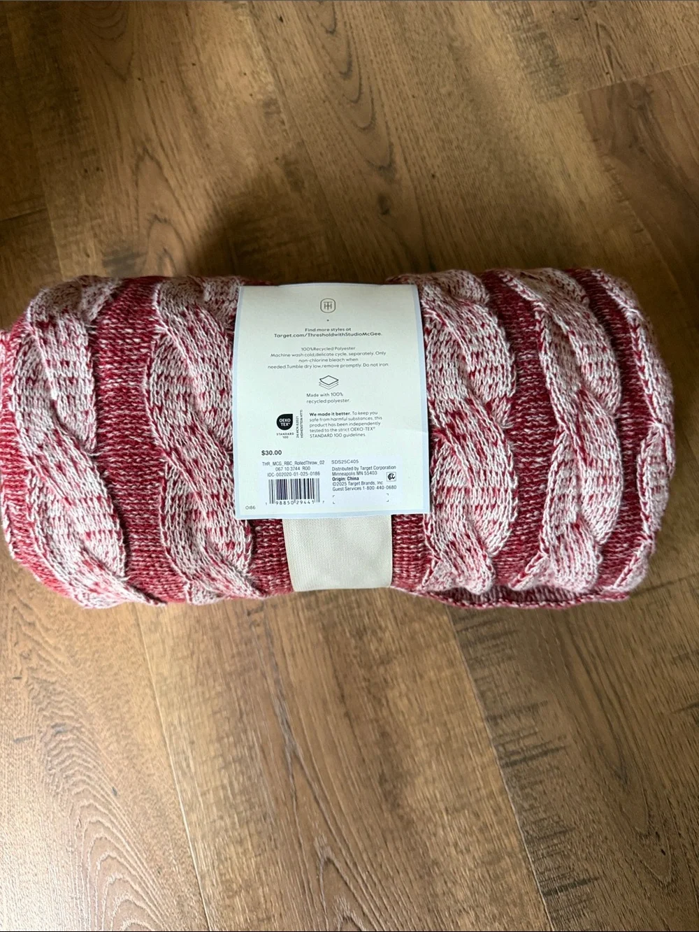 Studio McGee Red & White Marled Cable Knit Throw